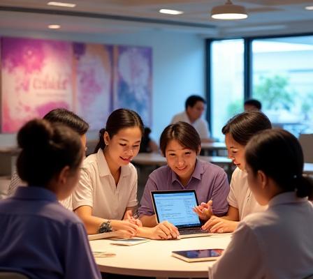 Aviary Minds AI instructors with senior students at Pasir Panjang learning centre