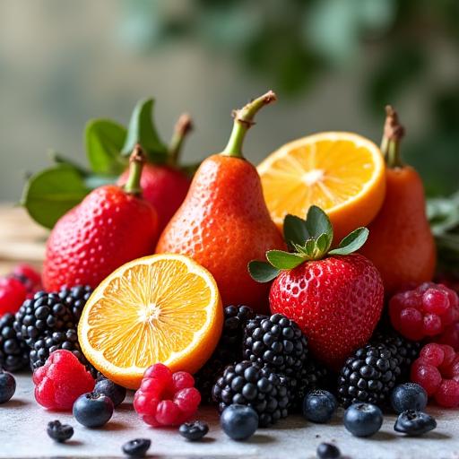 Assortment of exotic fruits and berries